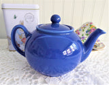 Blue Brown Betty Teapot English Made Pristine 1990s Shiny Pottery 18 Ounces