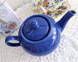 Blue Brown Betty Teapot English Made Pristine 1990s Shiny Pottery 18 Ounces