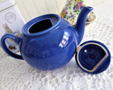 Blue Brown Betty Teapot English Made Pristine 1990s Shiny Pottery 18 Ounces