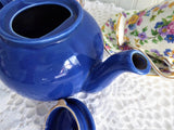 Blue Brown Betty Teapot English Made Pristine 1990s Shiny Pottery 18 Ounces