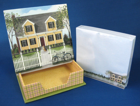 Boxed Memo Set House Picket Fence 150 Sheets Note Paper In Caddy 1990s Unopened