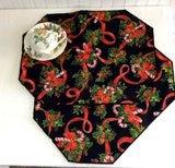 Christmas 2 Placemats 1990s Candy Canes Holly Ribbon Dinner Party Holiday Insulated Back
