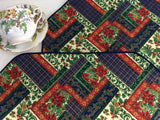 Christmas Faux Patchwork 2 Placemats 1990s Dinner Party Holiday Christmas Prints Gold Holly Stars