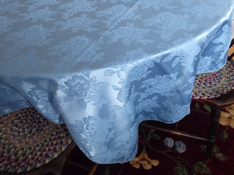 Blue Floral Damask Tablecloth 70 By 52 Silky Dinner Party Transferware Coordinate Tea Party