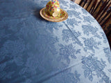 Blue Floral Damask Tablecloth 70 By 52 Silky Dinner Party Transferware Coordinate Tea Party
