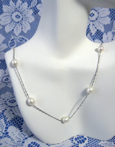 White Fresh Water Pearl Necklace Boxed New 18 Inches Long Illusion