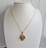 Necklace Semi Precious Leaves Pendant GF Chain Rhinestones Leaves Elegant Rose Quartz Tiger Eye