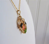Necklace Semi Precious Leaves Pendant GF Chain Rhinestones Leaves Elegant Rose Quartz Tiger Eye