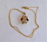 Necklace Semi Precious Leaves Pendant GF Chain Rhinestones Leaves Elegant Rose Quartz Tiger Eye