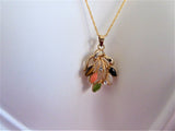 Necklace Semi Precious Leaves Pendant GF Chain Rhinestones Leaves Elegant Rose Quartz Tiger Eye