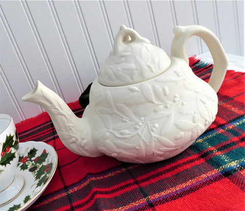 Vintage MMA Mistletoe and Acorn Bisque Porcelain Teapot by Met Museum of Art