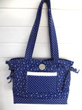 Purse Music Theme Tote Bag Handbag Navy Blue And White Quilted Music Needlework