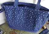 Purse Music Theme Tote Bag Handbag Navy Blue And White Quilted Music Needlework