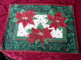 Christmas Fabric 2 Placemats 1980s Christmas Tapestry Poinsettias Dinner Party Holiday Holly