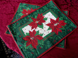 Christmas Fabric 2 Placemats 1980s Christmas Tapestry Poinsettias Dinner Party Holiday Holly