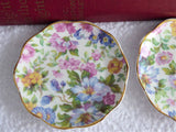 Pretty Pair Chintz Tea Bag Caddies Summertime Chintz Bone China Butter Pats