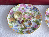Pretty Pair Chintz Tea Bag Caddies Summertime Chintz Bone China Butter Pats
