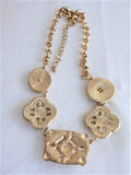 Pearl Rhinestone Plaque Bib Statement Necklace Geometric Gold Plated Adjustable
