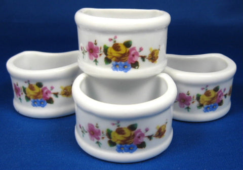 Floral Napkin Ring Set Of 4 White Ceramic Pretty Porcelain 1980s