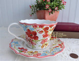 Aubrey Large Cup And Saucer Contemporary Stylized Coral Aqua Flowers 222Fifth
