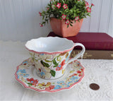 Aubrey Large Cup And Saucer Contemporary Stylized Coral Aqua Flowers 222Fifth