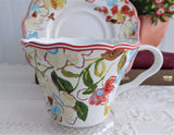 Aubrey Large Cup And Saucer Contemporary Stylized Coral Aqua Flowers 222Fifth