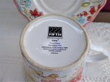 Aubrey Large Cup And Saucer Contemporary Stylized Coral Aqua Flowers 222Fifth