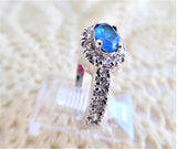 Turquoise Blue Glass Gem Dinner Ring Faux Diamond Halo 1990s Size 6 Fab Faux