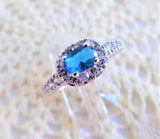 Turquoise Blue Glass Gem Dinner Ring Faux Diamond Halo 1990s Size 6 Fab Faux