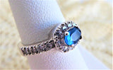 Turquoise Blue Glass Gem Dinner Ring Faux Diamond Halo 1990s Size 6 Fab Faux