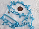 Turquoise Blue Art Glass Necklace Crocheted Artisan OOAK Glacier Ice Blue Teardrops