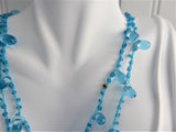 Turquoise Blue Art Glass Necklace Crocheted Artisan OOAK Glacier Ice Blue Teardrops