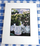 Rose Arbor Watercolor Print Barbara Fox Matted 1992 Victorian Garden Picket Fence