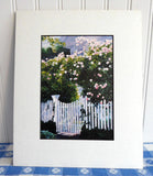 Rose Arbor Watercolor Print Barbara Fox Matted 1992 Victorian Garden Picket Fence