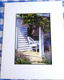 Wicker Chair On Porch Wisteria Watercolor Print Barbara Fox Matted 1992 Victorian Home