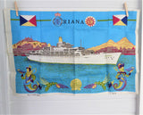 Tea Towel P & O Cruise Ship Oriana Irish Linen 1995 Sailing Ship Travel Souvenir