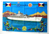 Tea Towel P & O Cruise Ship Oriana Irish Linen 1995 Sailing Ship Travel Souvenir
