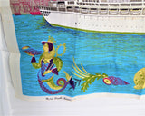 Tea Towel P & O Cruise Ship Oriana Irish Linen 1995 Sailing Ship Travel Souvenir