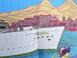 Tea Towel P & O Cruise Ship Oriana Irish Linen 1995 Sailing Ship Travel Souvenir