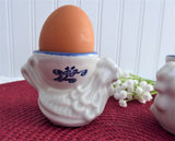 Chicken Eggcup Pair Pfaltzgraff Yorktowne Egg Cups Blue White Stoneware