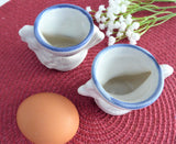 Chicken Eggcup Pair Pfaltzgraff Yorktowne Egg Cups Blue White Stoneware