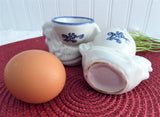 Chicken Eggcup Pair Pfaltzgraff Yorktowne Egg Cups Blue White Stoneware