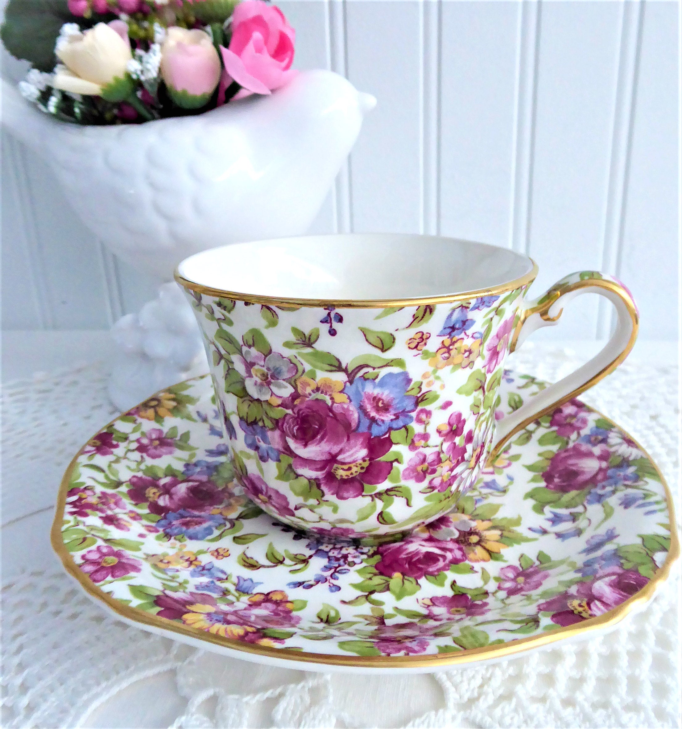Summertime Chintz Royal Winton Cup And Saucer 1995 Reissue