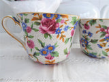 Pair Old Cottage Chintz Royal Winton Cups Only 1995 Reissue No Saucer Pink Blue Floral
