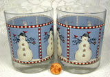 Snowman Glasses Two Debbie Mumm Anchor Hocking Double Old Fashioned 1998 Pair