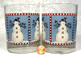 Snowman Glasses Two Debbie Mumm Anchor Hocking Double Old Fashioned 1998 Pair