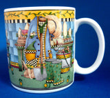 Debbie Mumm Mug Garden Vignette Wellies Potting Bench Colorful Gardening 1999