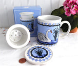 Boxed Swan Tea Mug With Infuser And Coaster Birds Blue And White Blue And White Infuser Mug