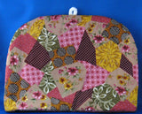 Tea Cozy Faux Patchwork Padded US Hand Made New With Trivet Burgundy Pink