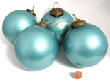 Pottery Barn Pearlized Aqua Blue Christmas Tree Ornaments 4 Large Glass Balls